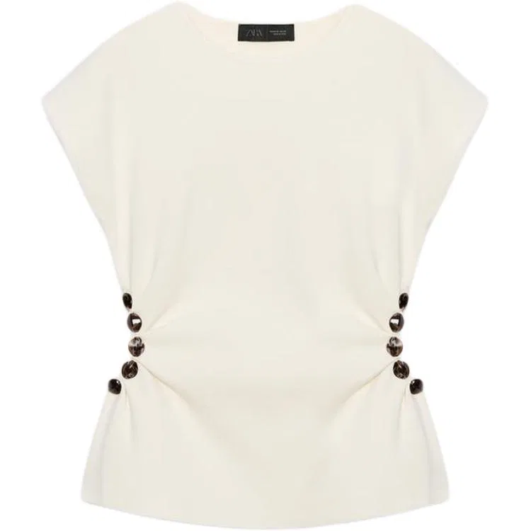 Женский джемпер белый с круглым вырезом ZARA, Raw White