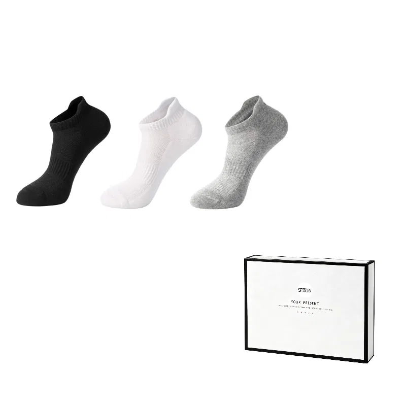 Детские носки-следки с принтом, набор из 3 пар, модель SUFANG, Black White Gray