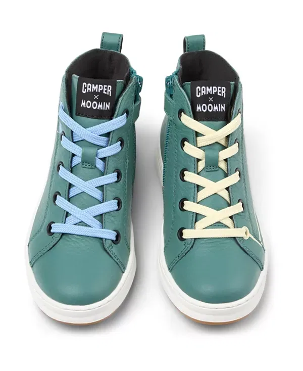 Детские кроссовки для девочек с принтом Runner Four Mismatched Leather Sneakers by Moomin Camper, зеленый — фото 3