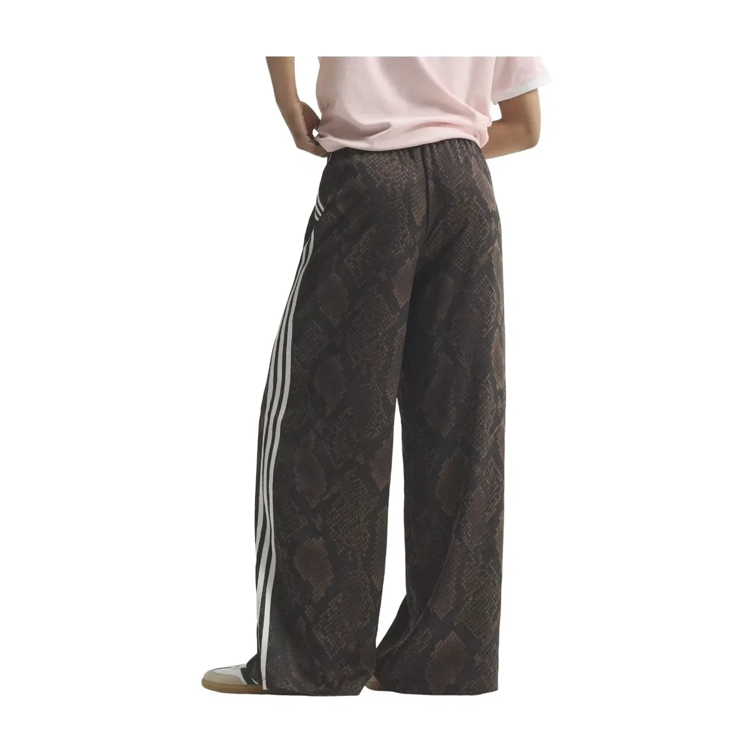 Женские брюки с широкими штанинами из атласа с змеиным принтом Satin Snake Print Wide Leg Track Pant Adidas, коричневый — фото 3