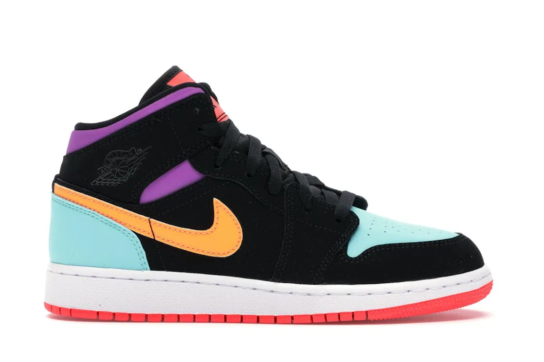 Детские кроссовки с многоцветным трикотажем Jordan 1 Mid, Black/Multi-Color