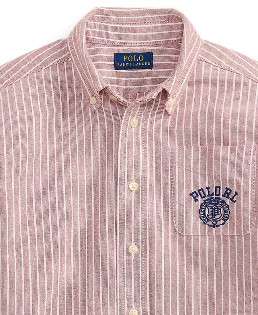 Детская рубашка из хлопка в полоску с вышивкой Polo RL, Athletic Division Polo Ralph Lauren, Burgundy White — фото 3