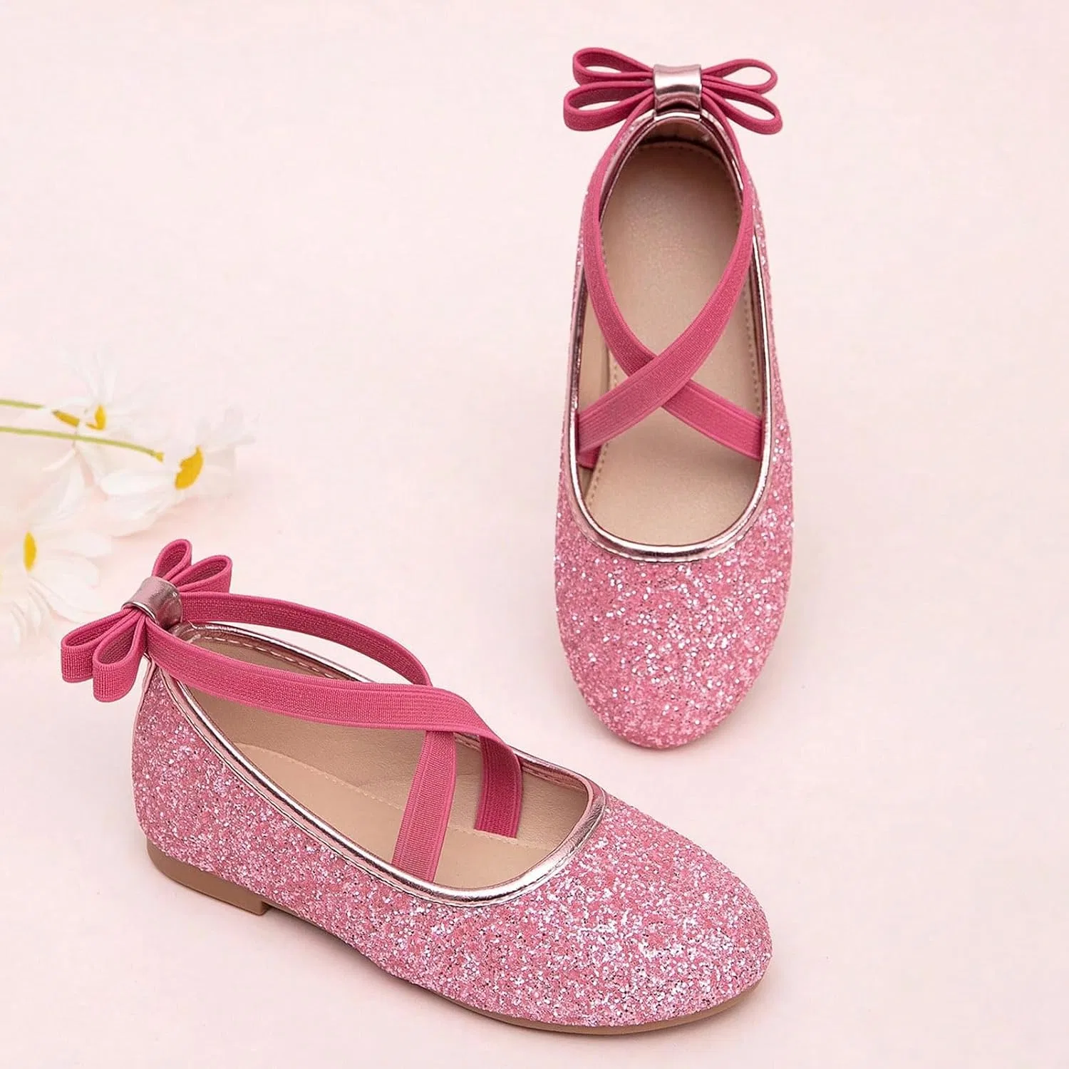 Детские балетки для девочек с блестками Mary Jane Flat Shoes, Pink — фото 3