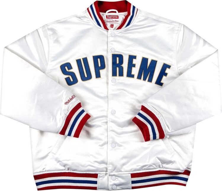 

Куртка Supreme x Mitchell And Ness Satin Varsity Jacket 'White', белый