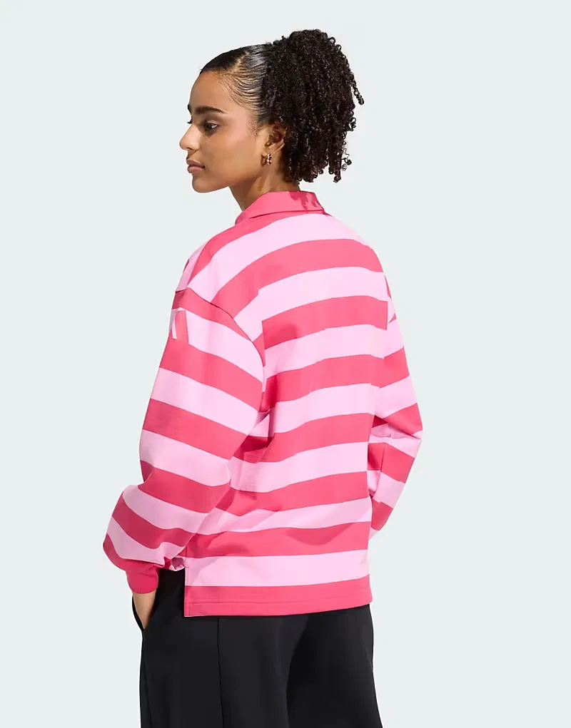 Поло с длинными рукавами из современной французской махровой ткани Adidas Sportswear Essentials, Power Pink/St Tropic Bloom — фото 2