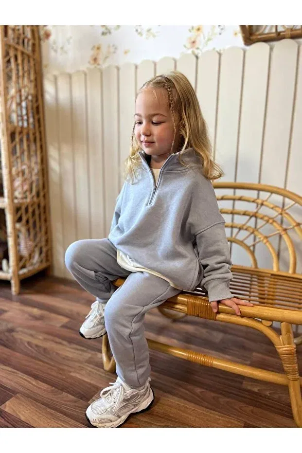 Детский спортивный комплект для девочек хлопковый Moda, Grey — фото 3