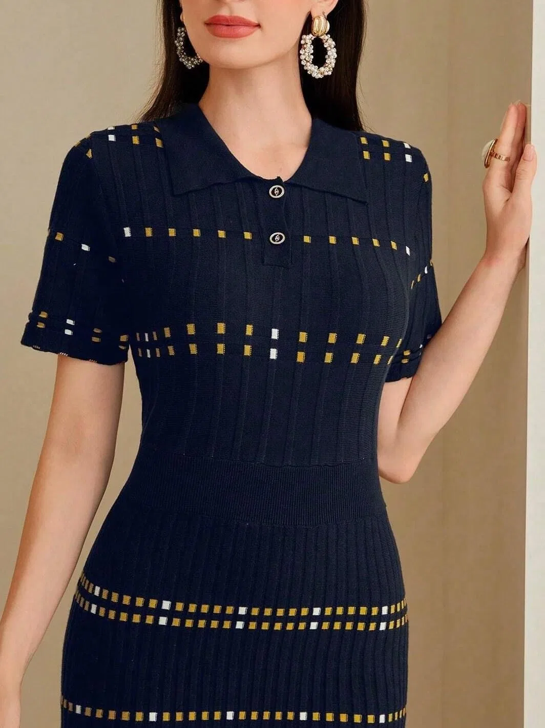 Женское элегантное платье с геометрическим узором, Royal Blue — фото 4