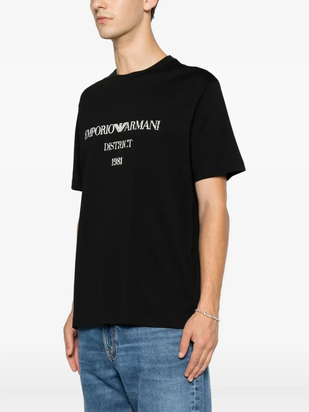 Футболка с круглым вырезом и логотипом Emporio Armani, черный — фото 3