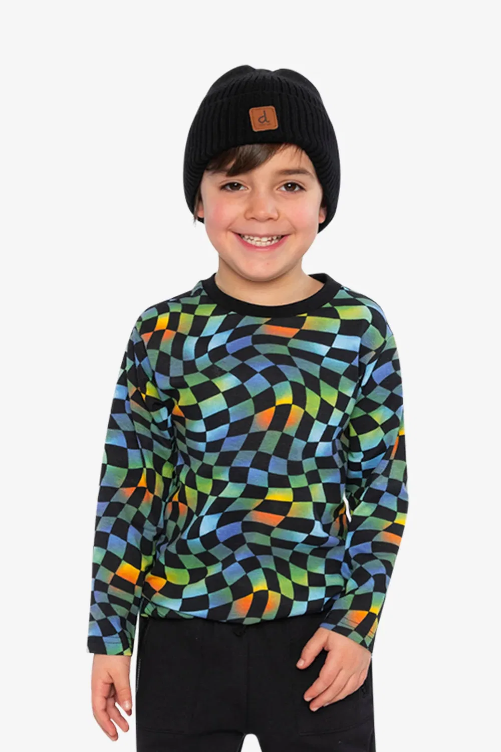 Детский лонгслив с длинным рукавом и принтом Blue Checkered Print Deux par Deux, Blue Checkered Print — фото 2