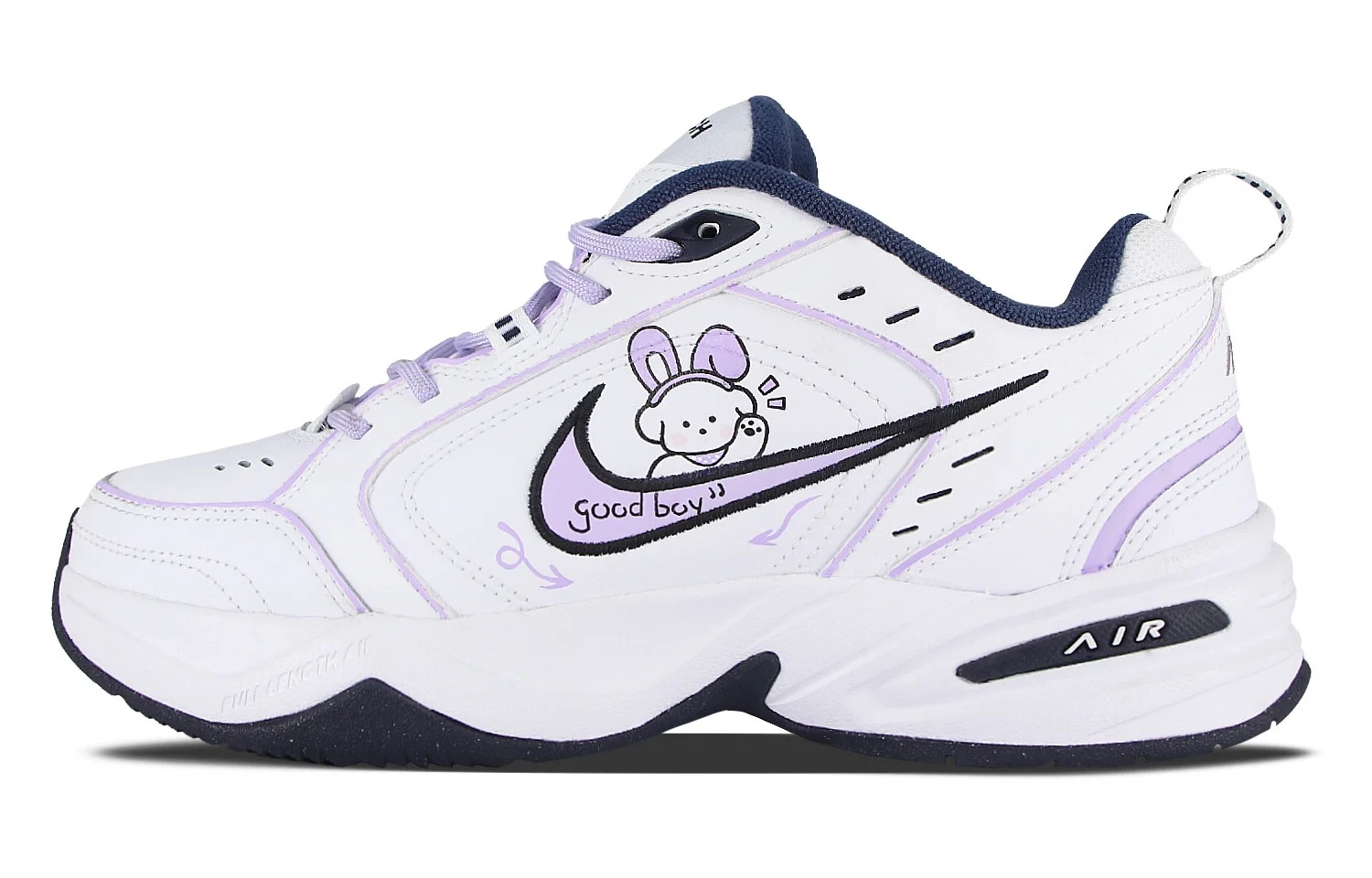 

Кастомизированные кроссовки Nike Air Monarch 4 Unisex, белый/сиреневый