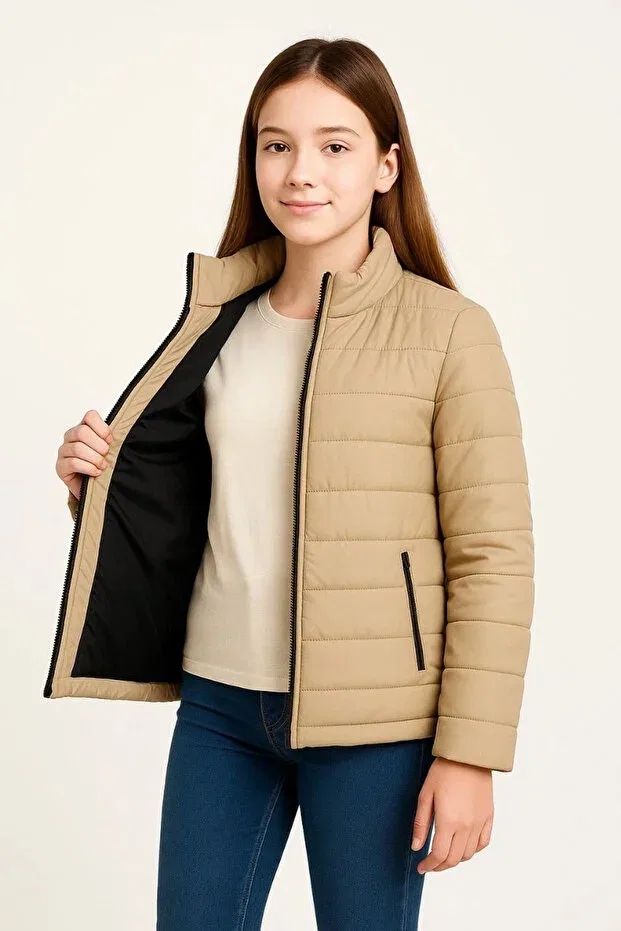 Детское пальто-пуховик для девочек с длинным рукавом Ertaş Trend Store, Beige — фото 2