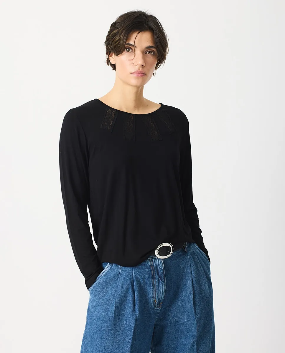 

Женская футболка с кружевом и круглым вырезом Escorpion, черный