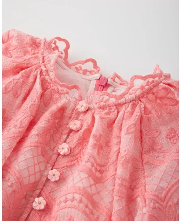 Детское платье для девочек с кружевной вышивкой Kaia Lace Embroidered Marlo Kids, Peach — фото 3