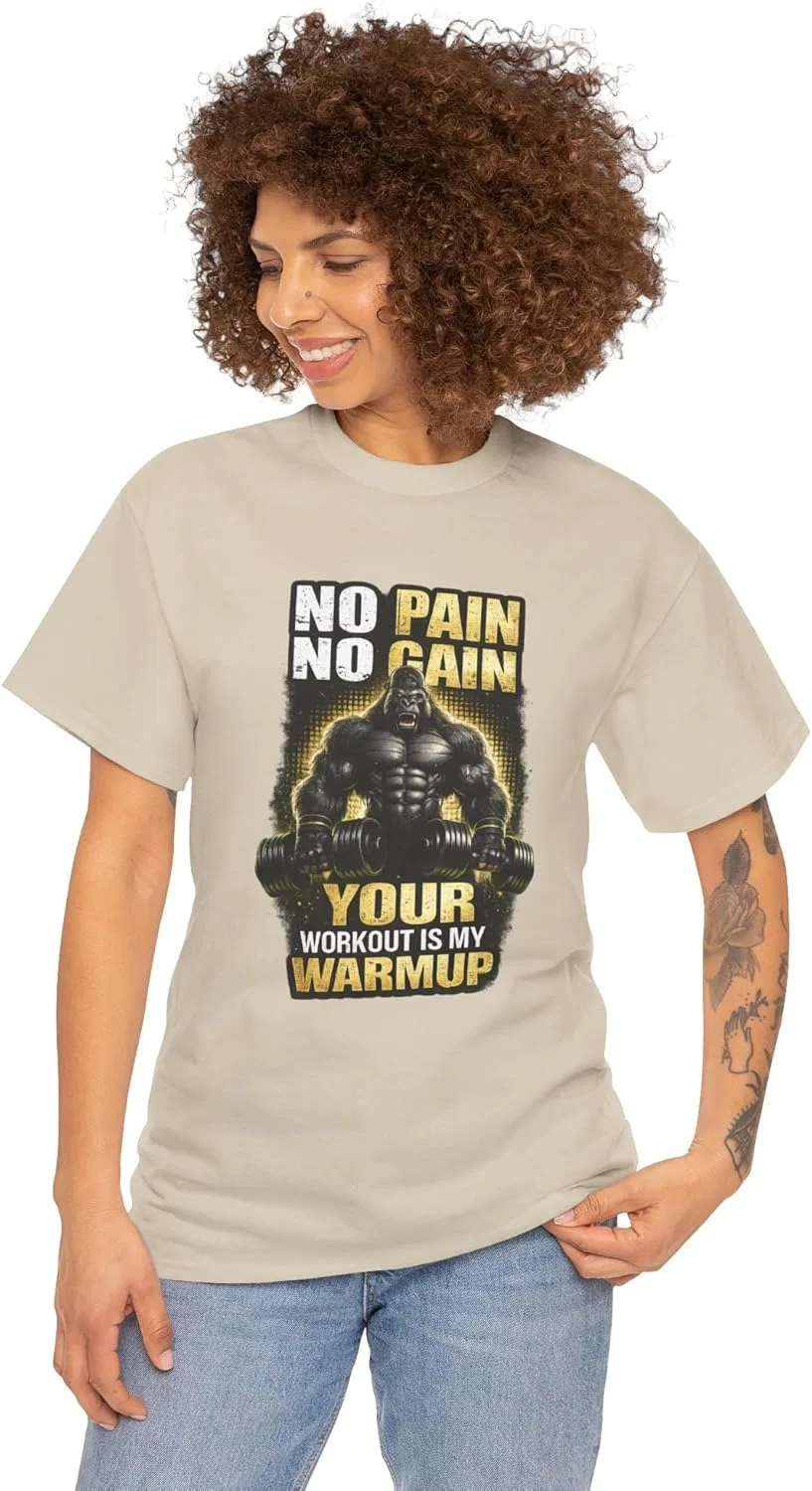 Женская футболка с принтом No Pain No Gain Gildan 5000, Sand — фото 2