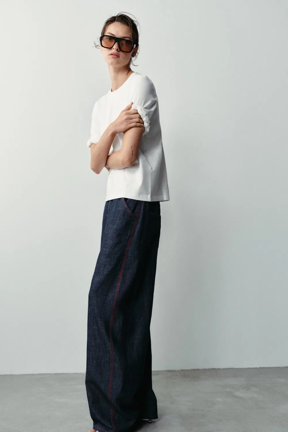 Футболка с тисненым цветочным узором ZARA, White — фото 4