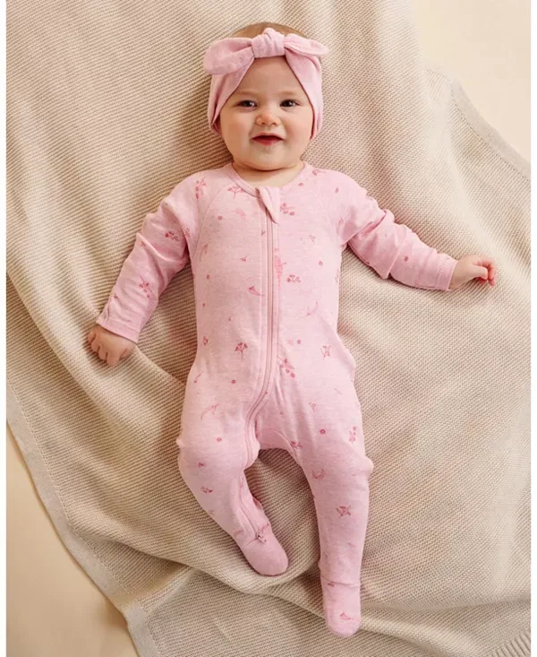 Детский комбинезон на молнии 2-в-1 с длинным рукавом Purebaby, Pale Pink Blossom Pack — фото 2