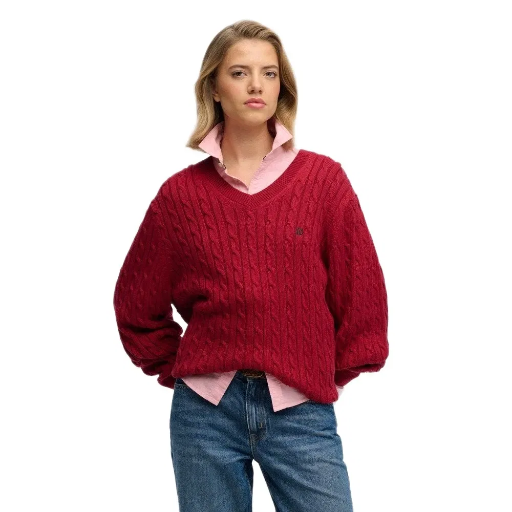 Свитер Oversized Cable V-neck Superdry, красный