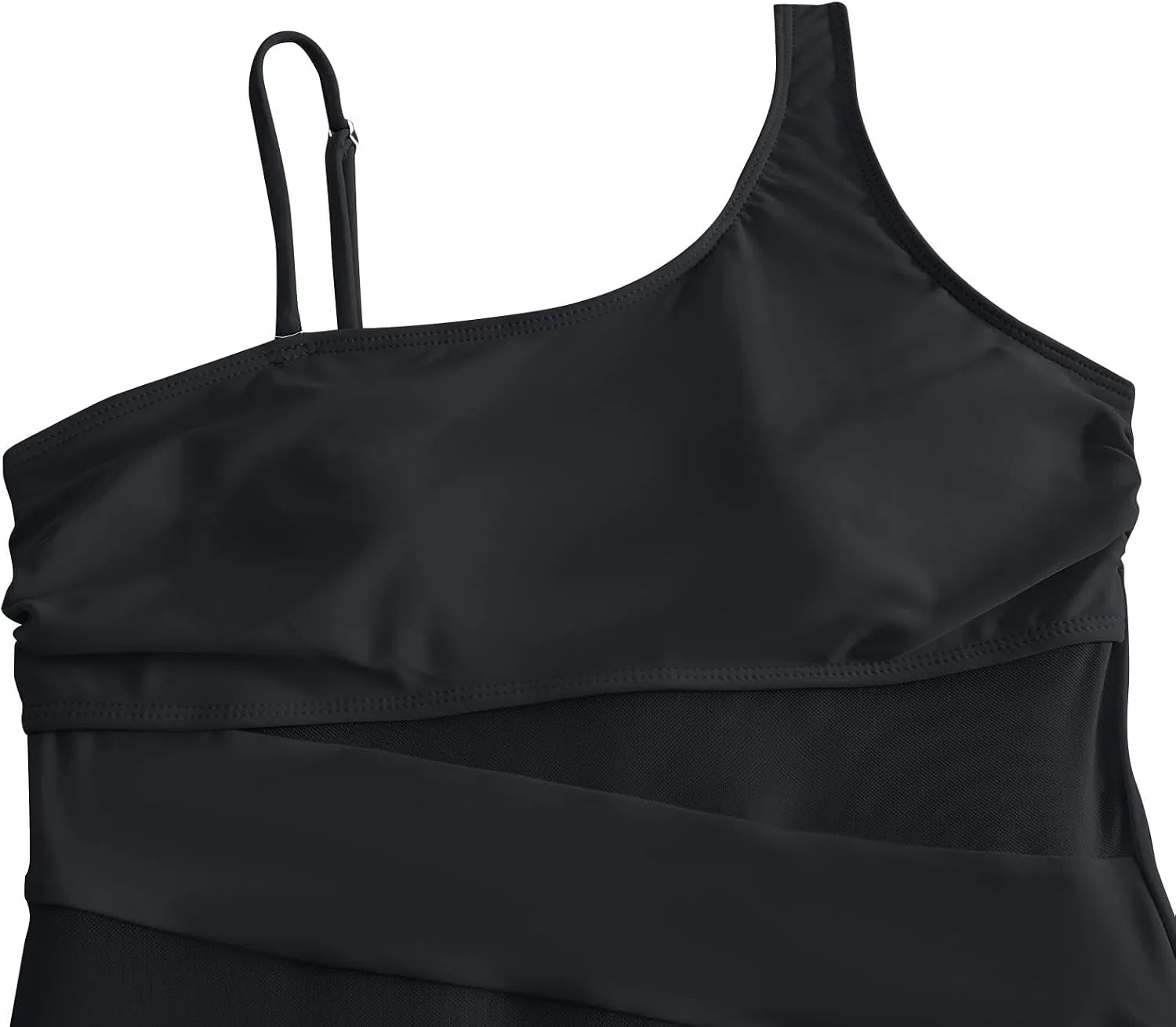 Женский слитный купальник с утяжкой живота one shoulder, Black — фото 4