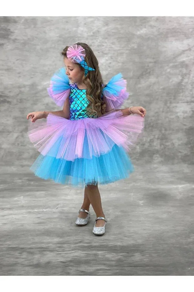 Детское платье для девочек с принтом Mermaid sequins tulle buckle children's dress Defada, Multicolor