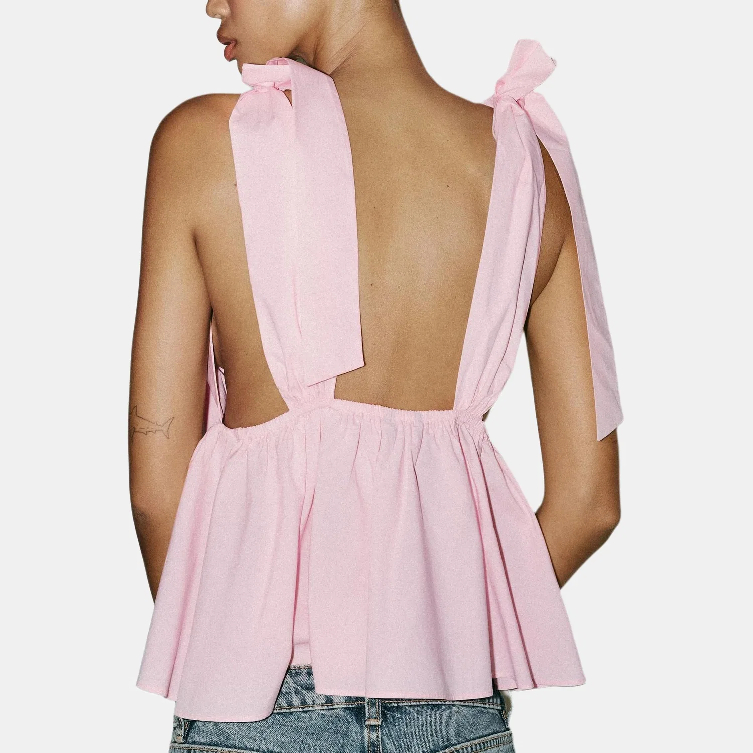 Женский топ без рукавов с V-образным вырезом ZARA, Light Pink Red — фото 4