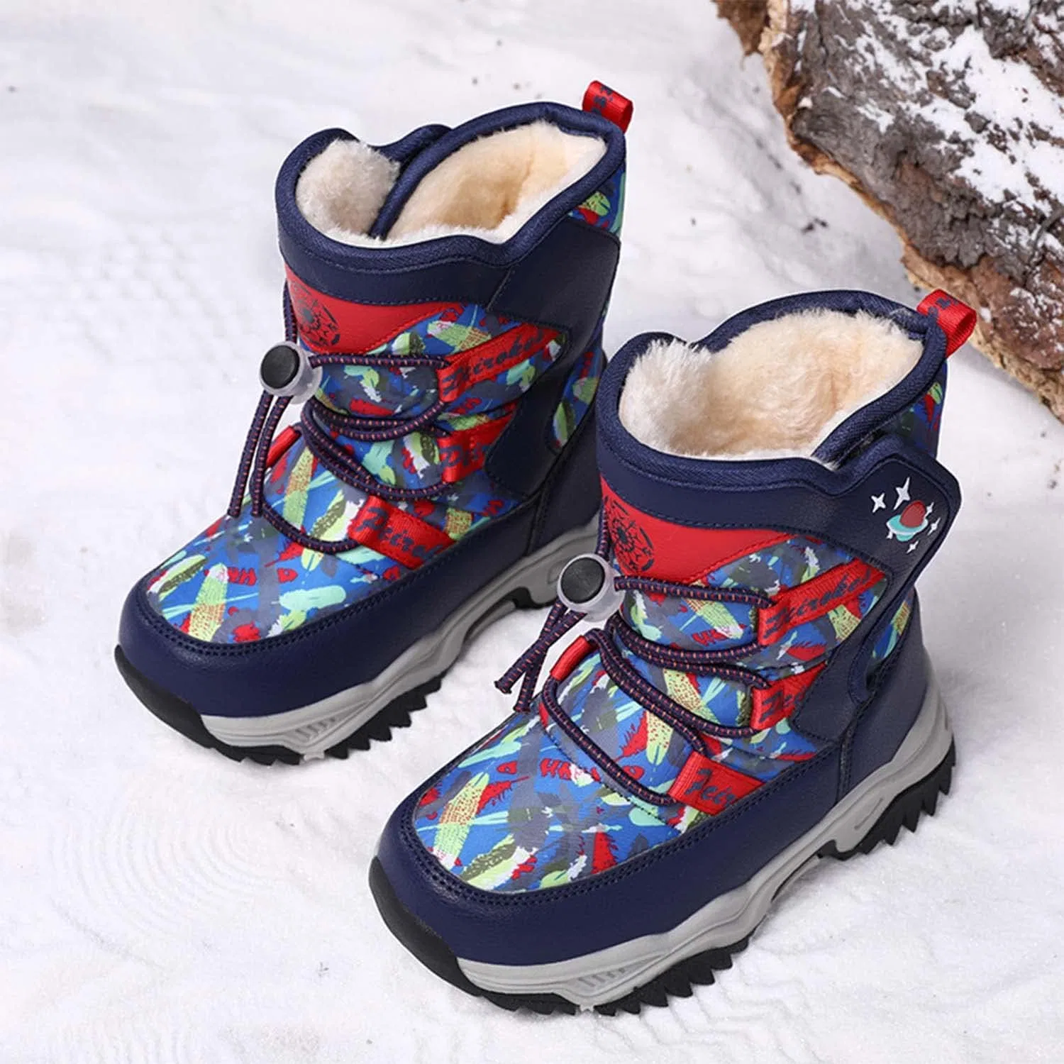 Детские зимние ботинки с меховой подкладкой Snow Boots Eliogn, Navy Red — фото 4