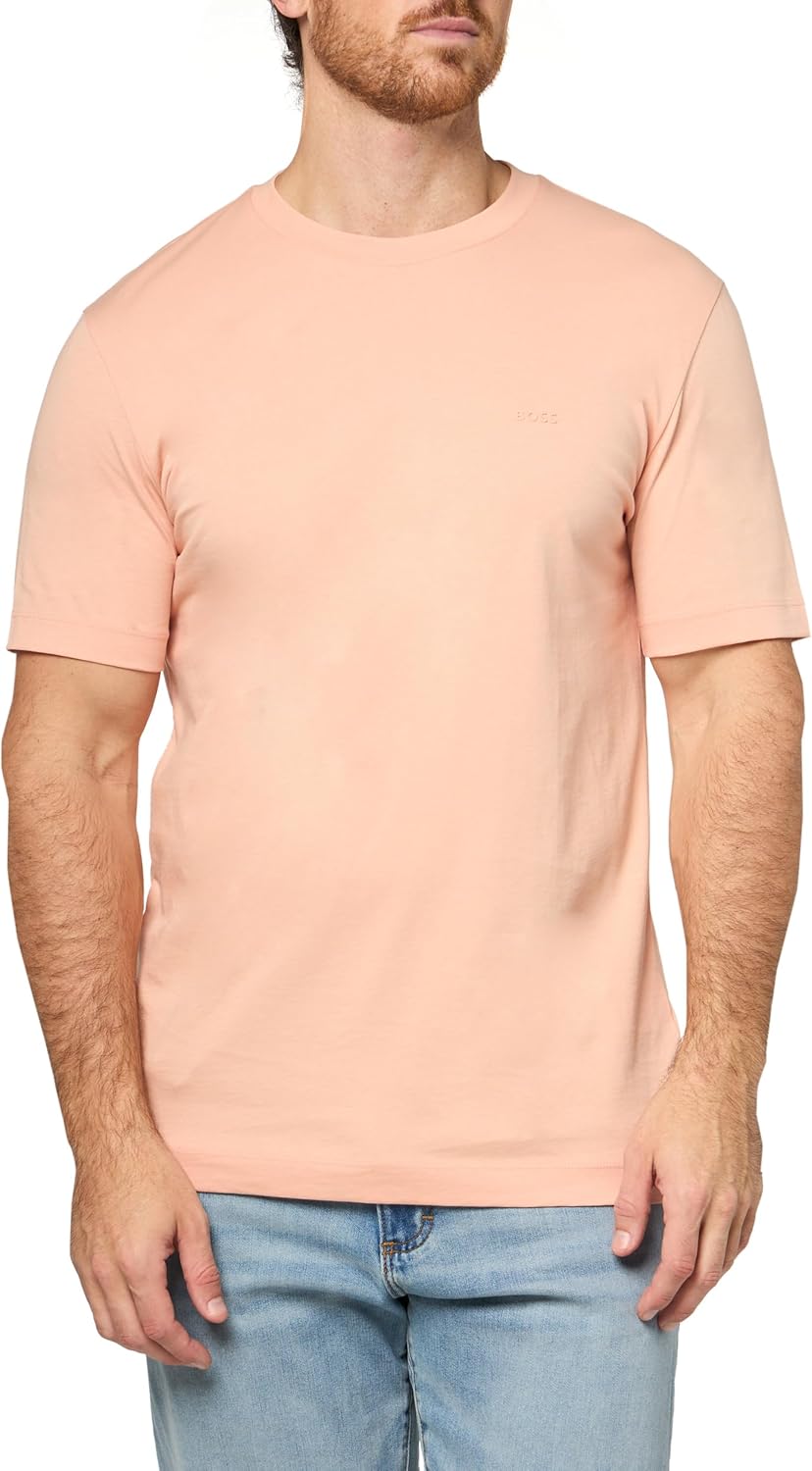 

Мужская хлопковая футболка с круглым вырезом и маленьким логотипом BOSS, Dusty Pink, Розовый, Мужская хлопковая футболка с круглым вырезом и маленьким логотипом BOSS, Dusty Pink