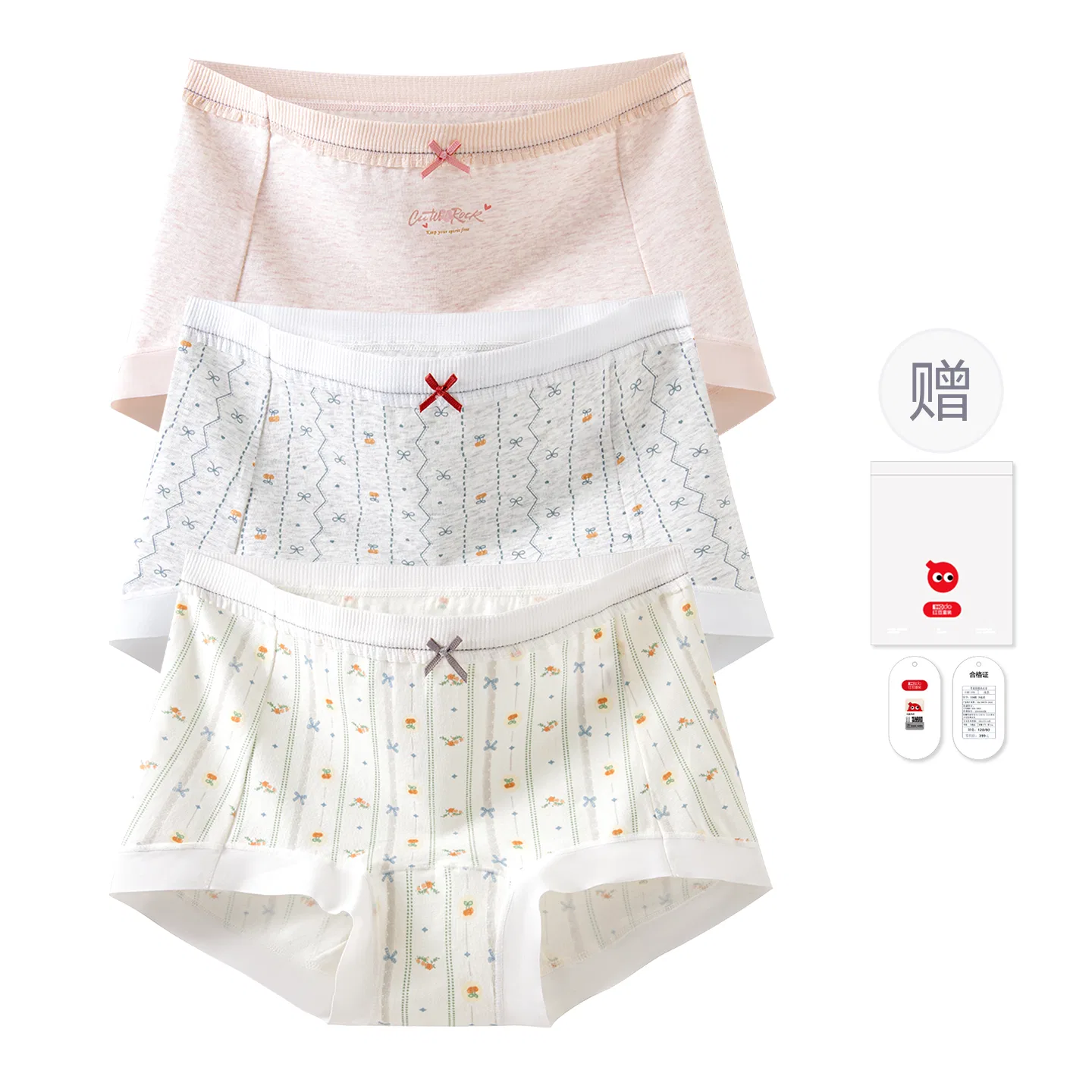 Детские трусы-боксеры для девочек хлопковые с принтом Red Bean, Light Apricot Light Gray Soft Pink
