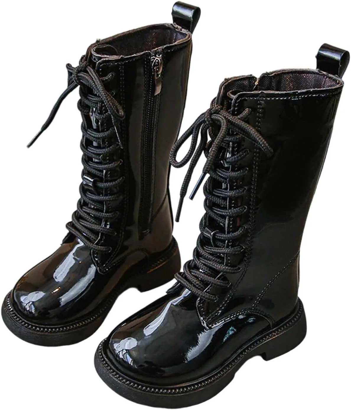 Детские кожаные ботинки на шнуровке с молнией HBDHEJL, Black — фото 4