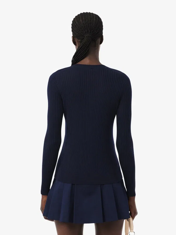 Кардиган LACOSTE Navy из мериносовой шерсти, V-образный вырез, темно-синий — фото 2