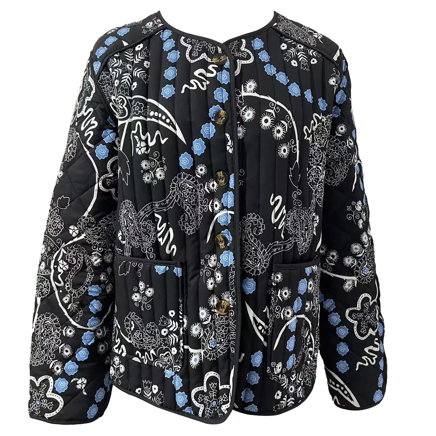 Женская куртка с принтом Inverno Donna Nuovo Retro Patchwork, Nero — фото 2