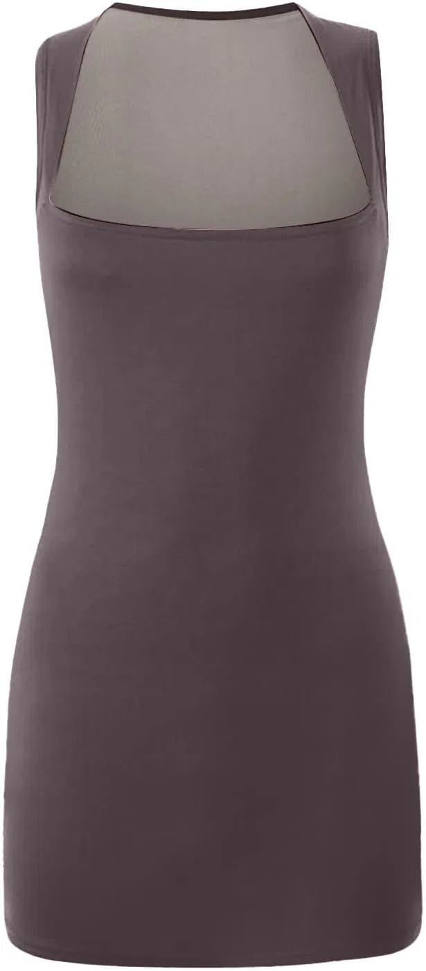 Женское мини-платье с квадратным вырезом теннисное flare, Brown — фото 4