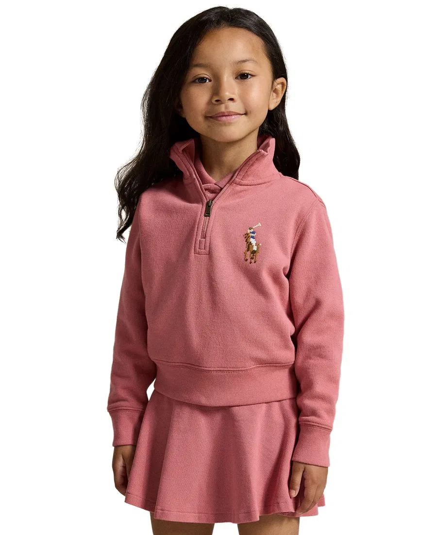 Детский свитшот с длинным рукавом, полузамком, с вышивкой Polo Ralph Lauren, Canvas Pink