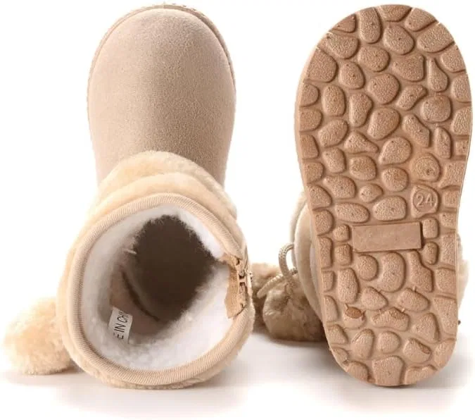 Детские зимние ботинки для девочек с флисовой подкладкой Hhhchpm, Beige — фото 3