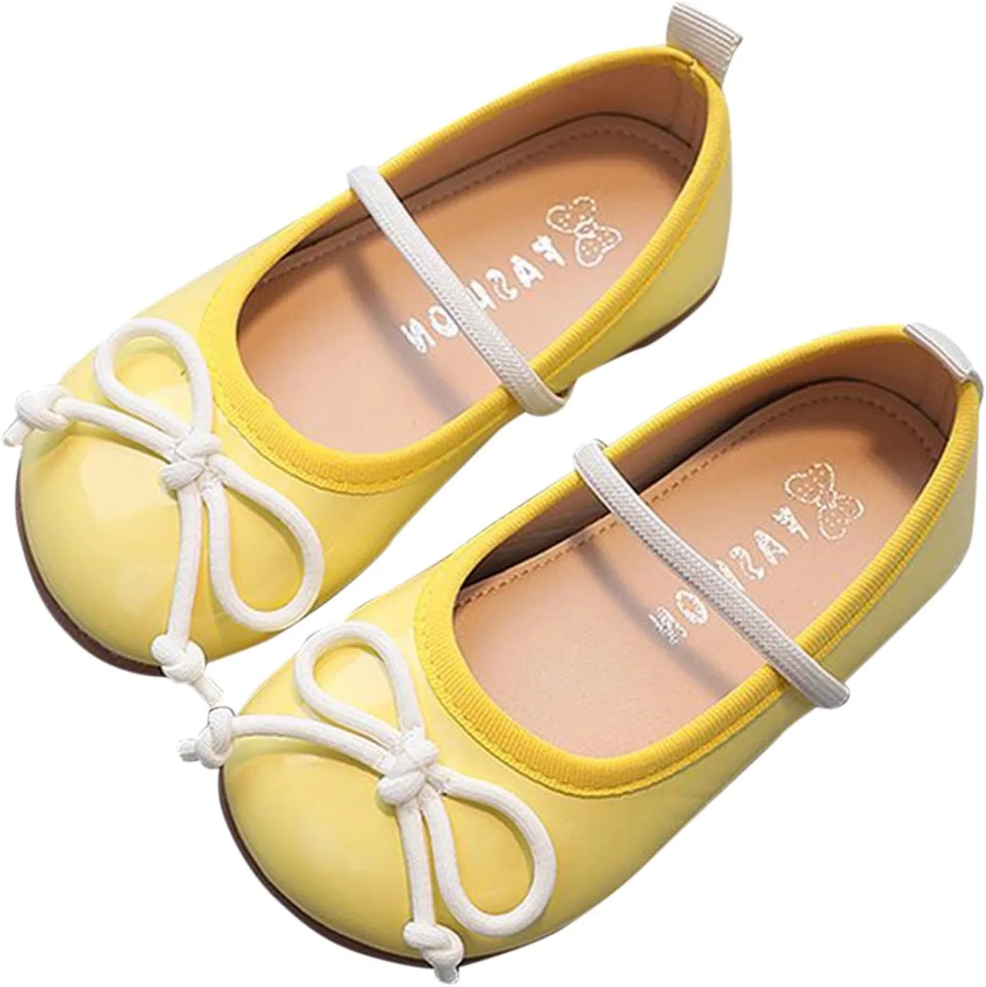 Детские туфли для девочек с бантом из экокожи, Yellow