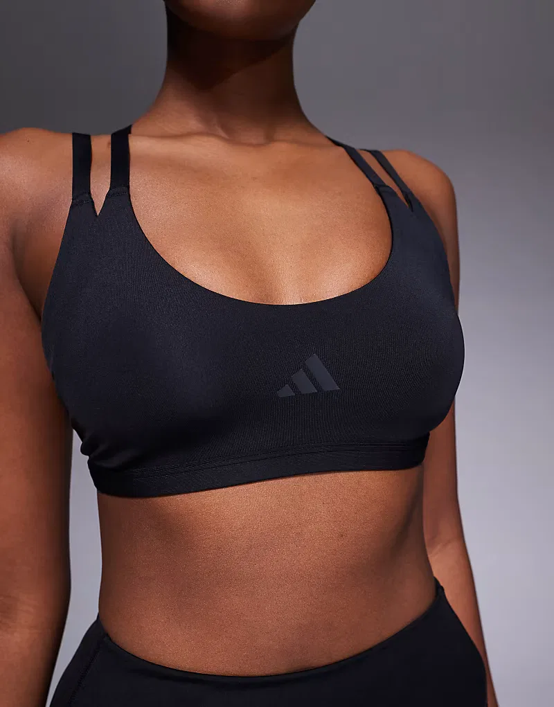 Спортивный бюстгальтер Adidas Training Optime с двойными лямками и легкой поддержкой, черный — фото 3
