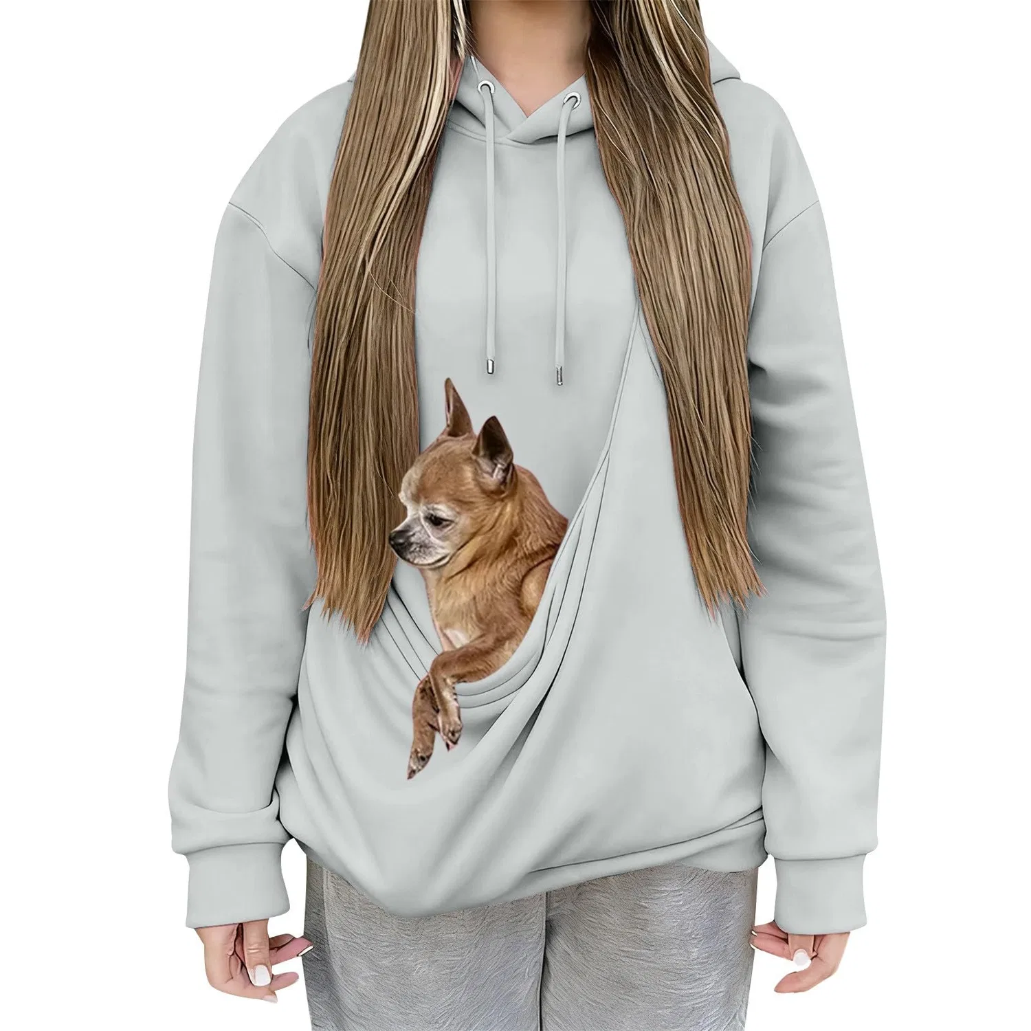 Женская худи с карманом-кенгуру Cat Hoodie, grey — фото 2