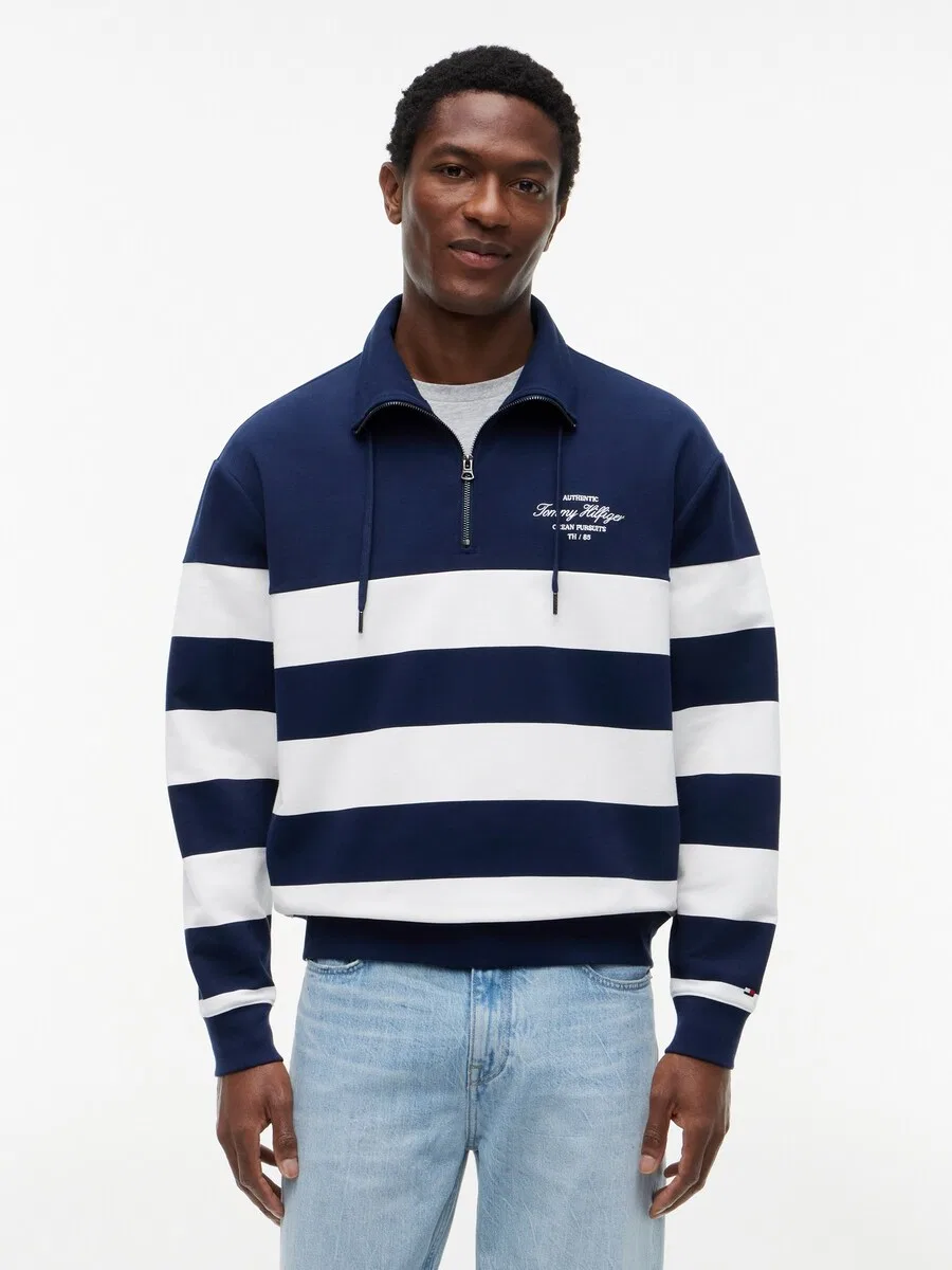Толстовка TOMMY HILFIGER «Stripe Quarter-zip» темно-синего цвета — фото 3