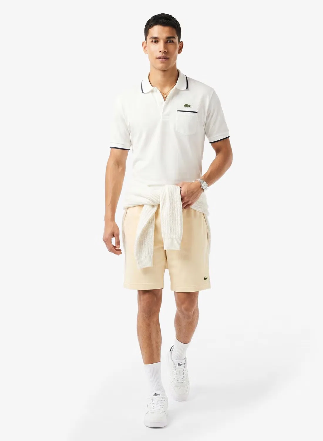 Шорты из начесанного флиса, Lacoste, бежевый — фото 4