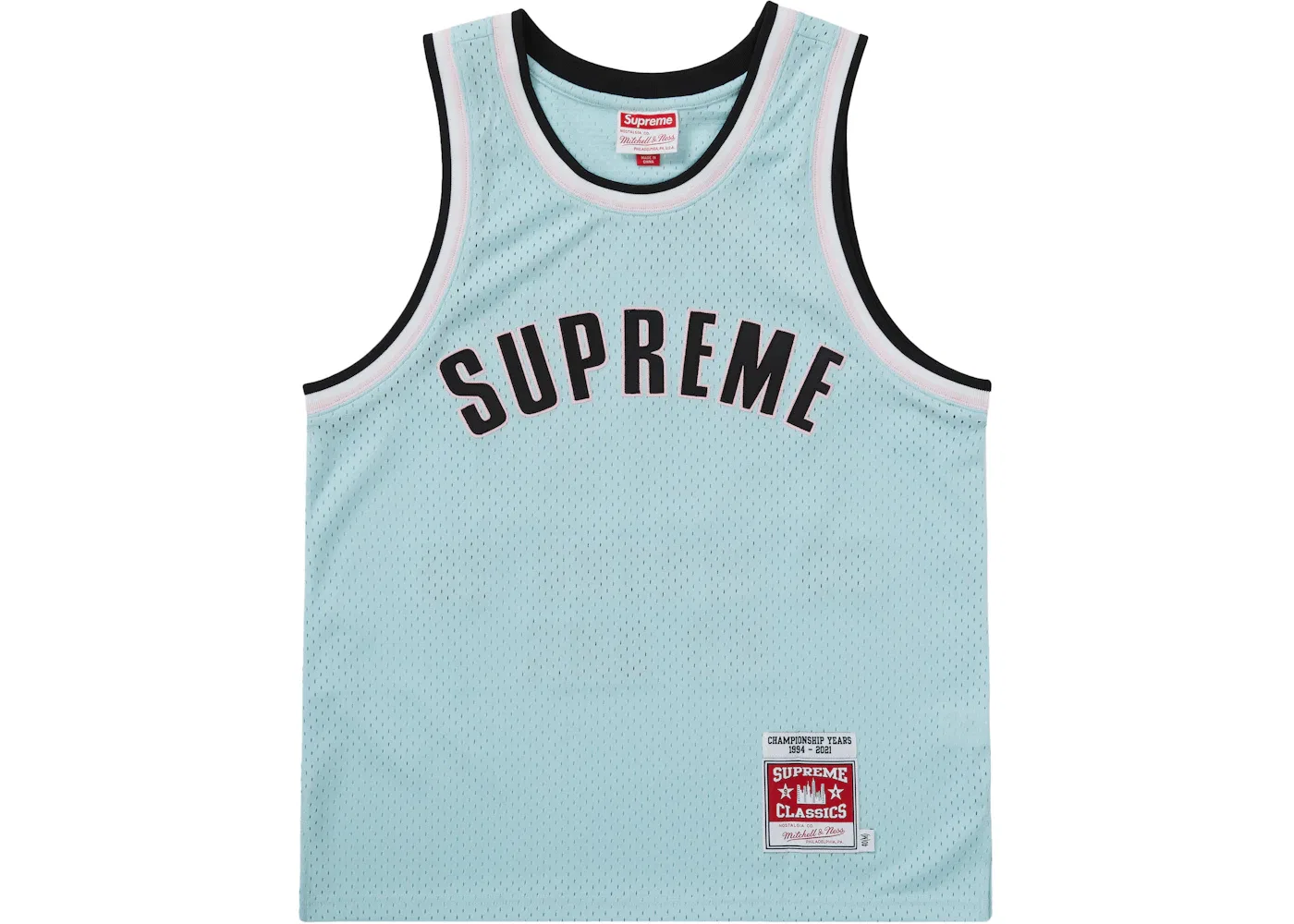 Мужская баскетбольная джерси с длинным рукавом Supreme Mitchell & Ness Basketball Jersey, Light Blue