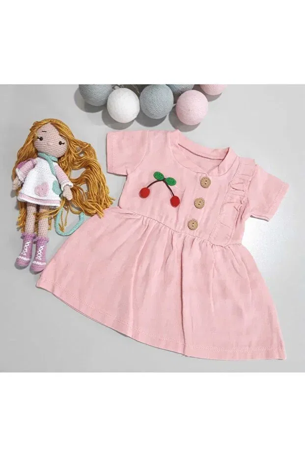 Детское платье для девочек льняное Salkim cherry linen cotton baby girl dress Sönmez Baby, Pink