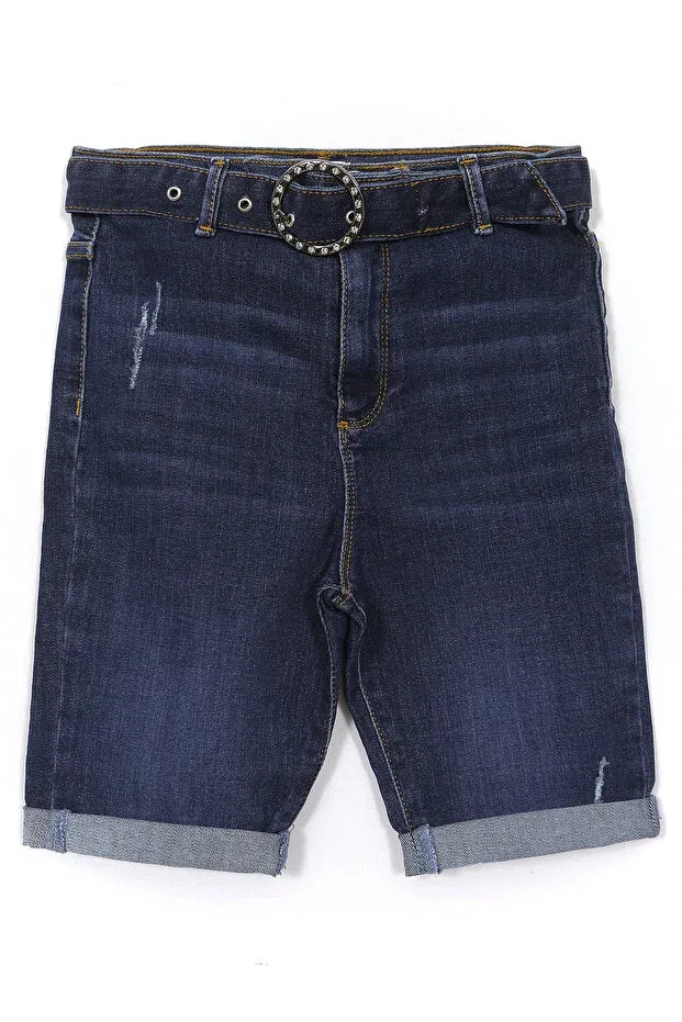 Детские шорты для девочек джинсовые с ремнем Dobakids, Navy Blue