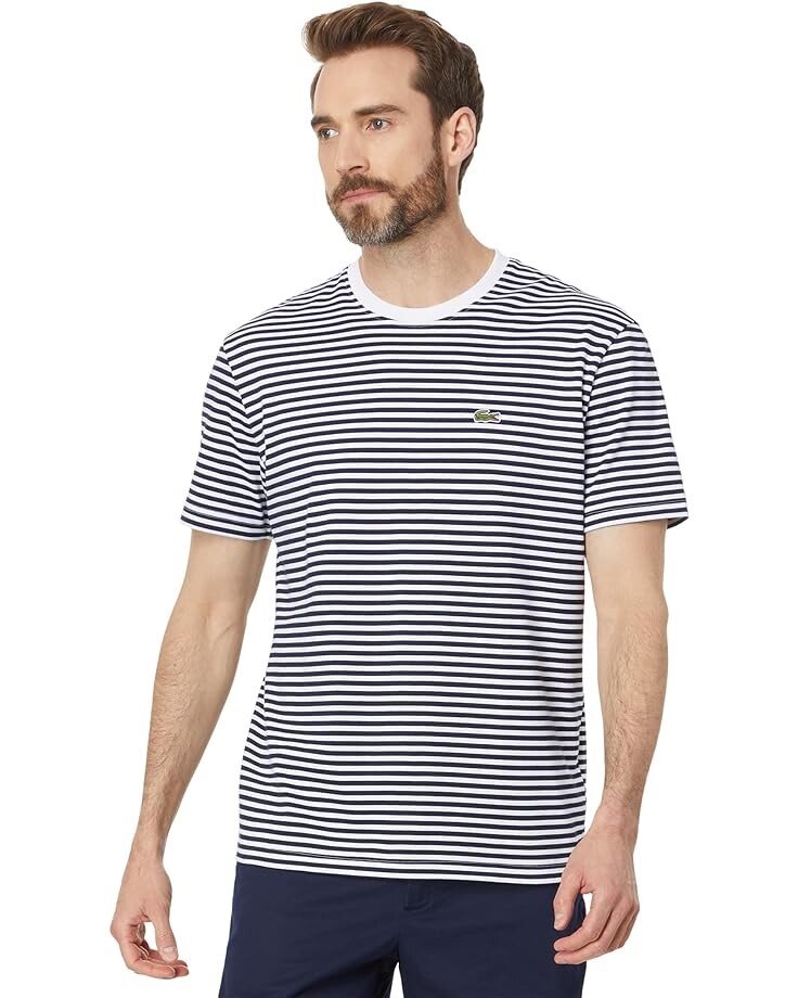 

Рубашка Lacoste Short Sleeve Classic Fit Stripped Crew Neck Tee, цвет Narcissus/Blizzard-Cement