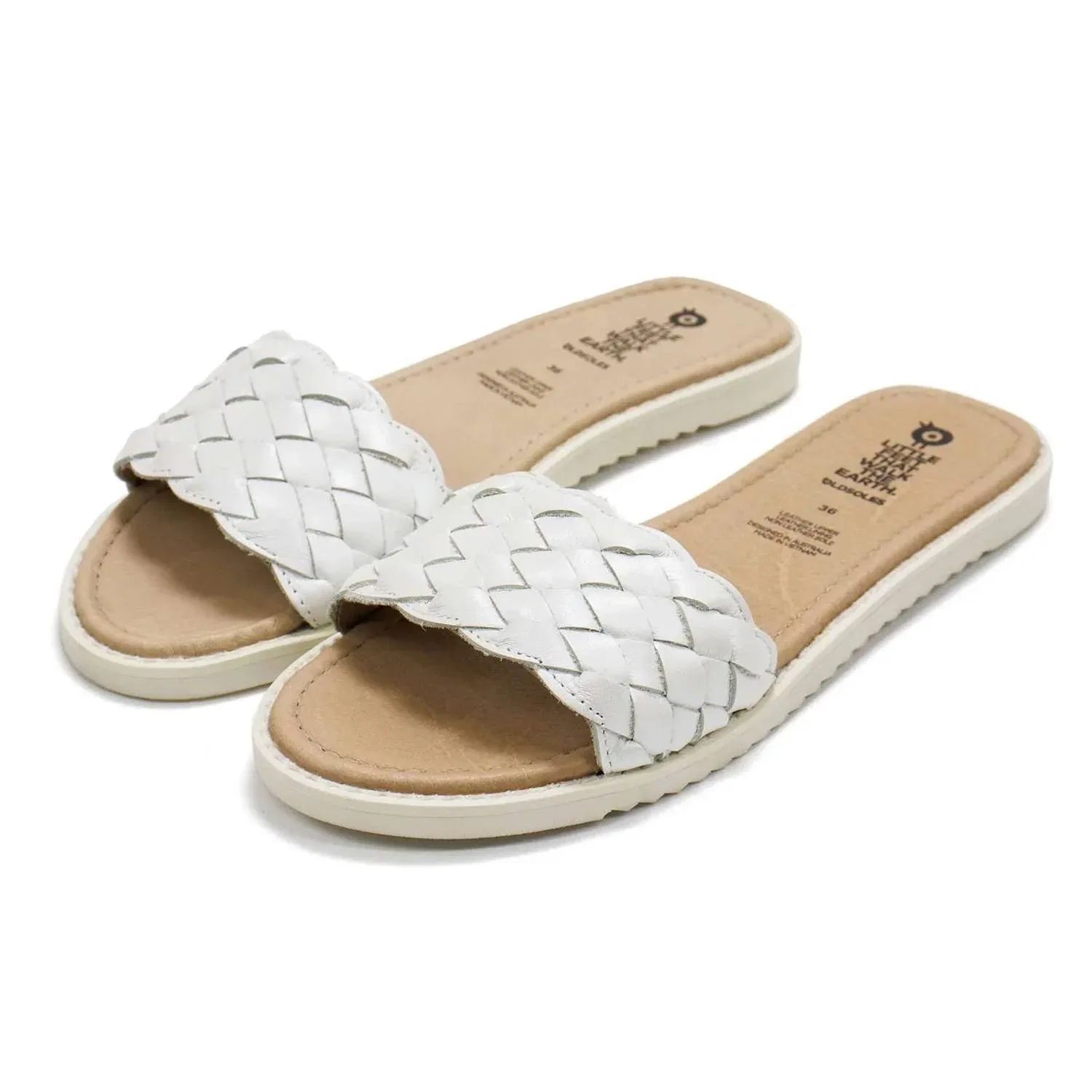 Детские сандалии-слайды кожаные с плетеным ремешком Puff Old Soles, Nacardo Blanco — фото 2