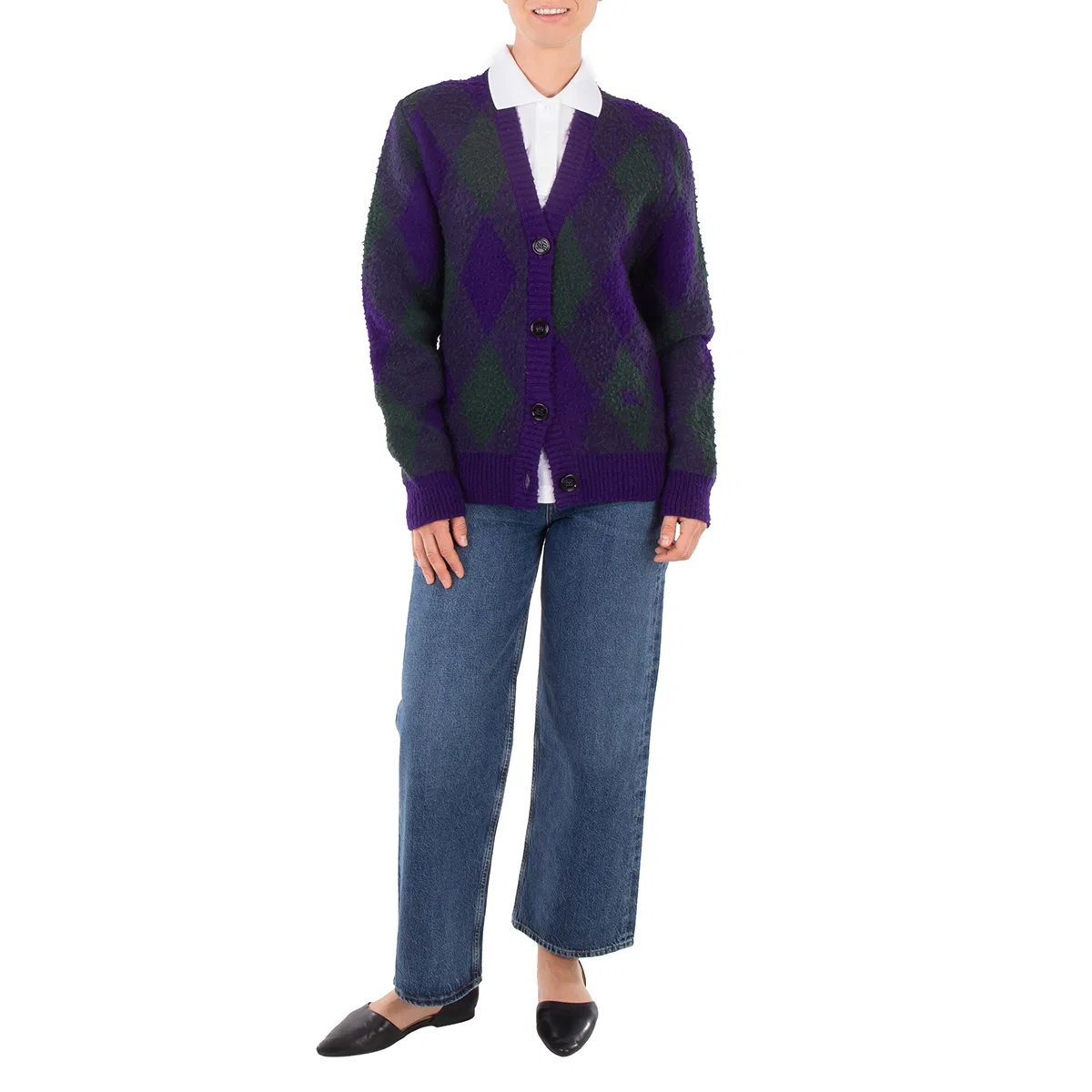 Кардиган женский шерстяной с V-образным вырезом Argyle-Intarsia-Knit Burberry, Royal Ip Pattern — фото 4