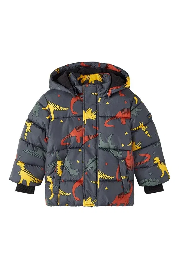Детское пальто для девочек пуховое с капюшоном Anthracite Boy's Puffer Coat Name It, Anthracite