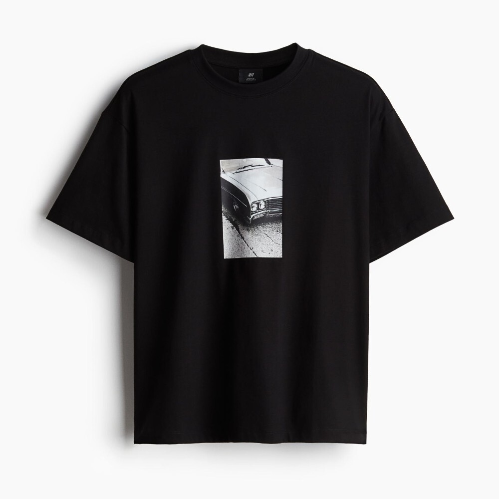 

Футболка H&M Loose Fit Printed Car, черный