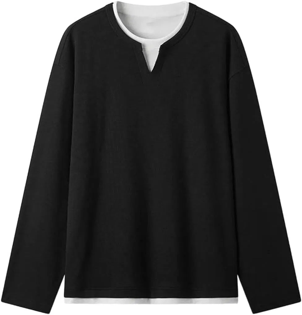 Мужская свободная футболка с длинным рукавом Generic, Black