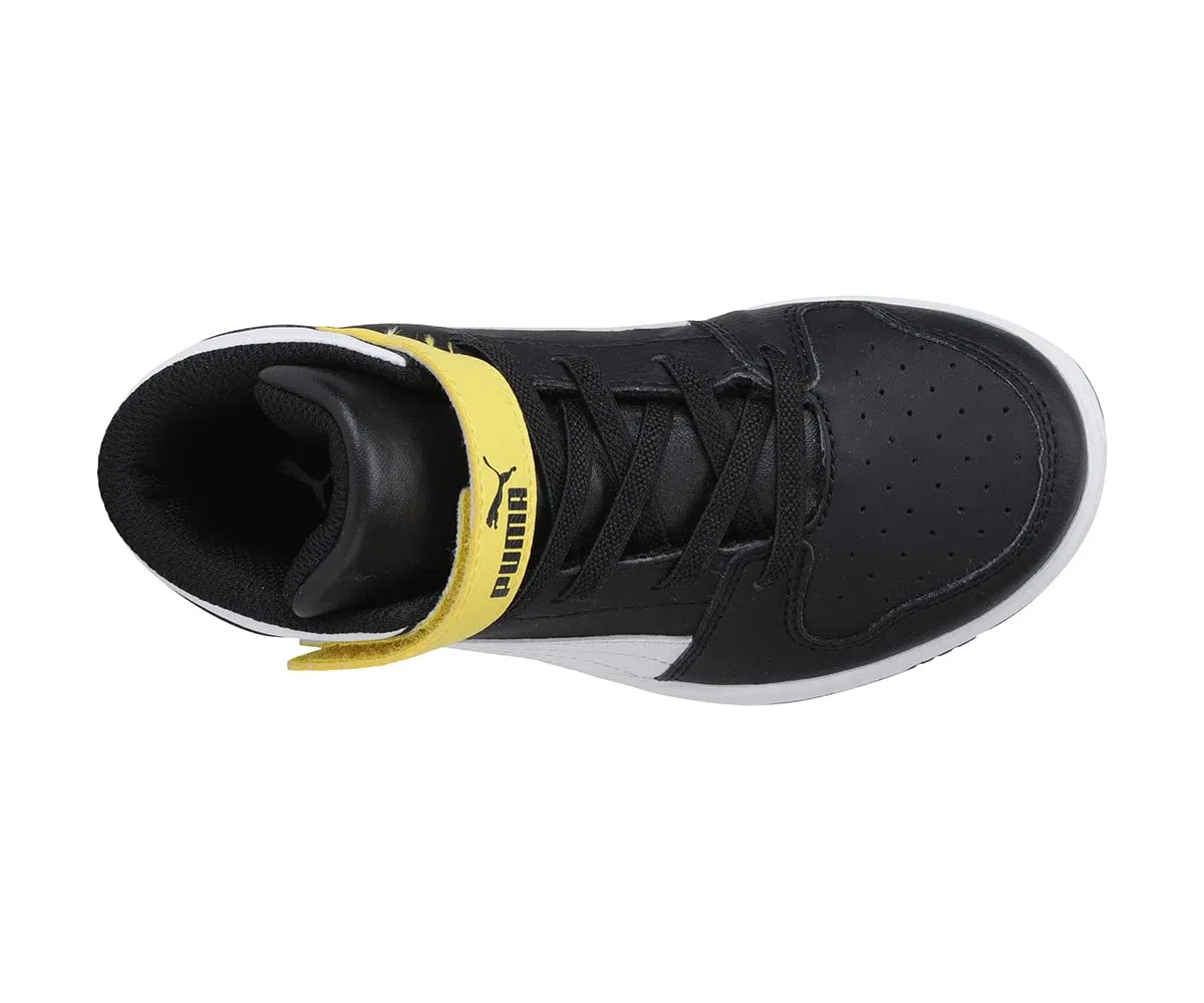 Детские кроссовки для мальчиков с высокой посадкой Rebound Layup Sl V Ps PUMA, Black PUMA Black PUMA White Dandelion — фото 4