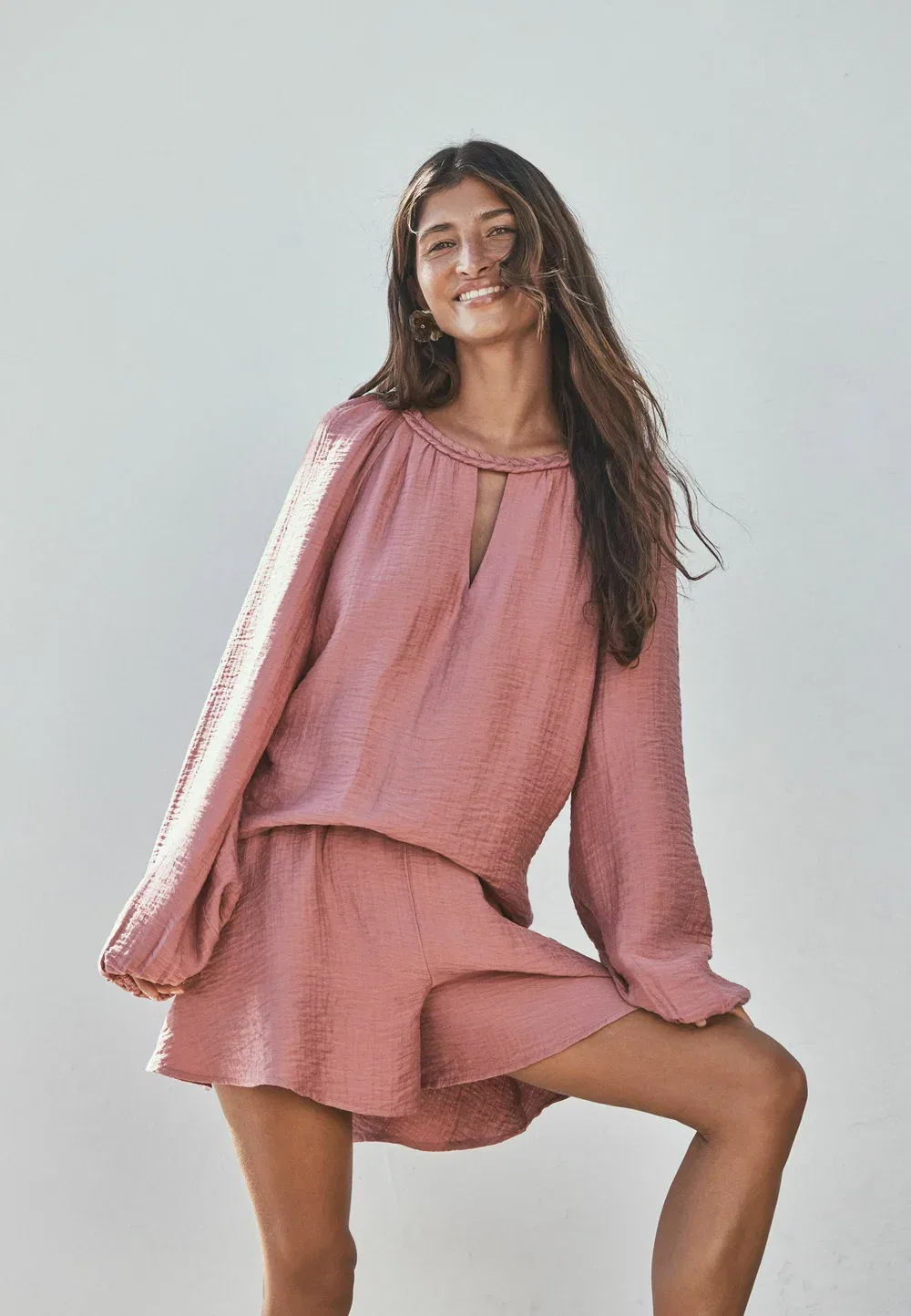 Комбинезон стандартного кроя с воротником-стойкой и рукавами-фонариками Next, Blush Pink — фото 2