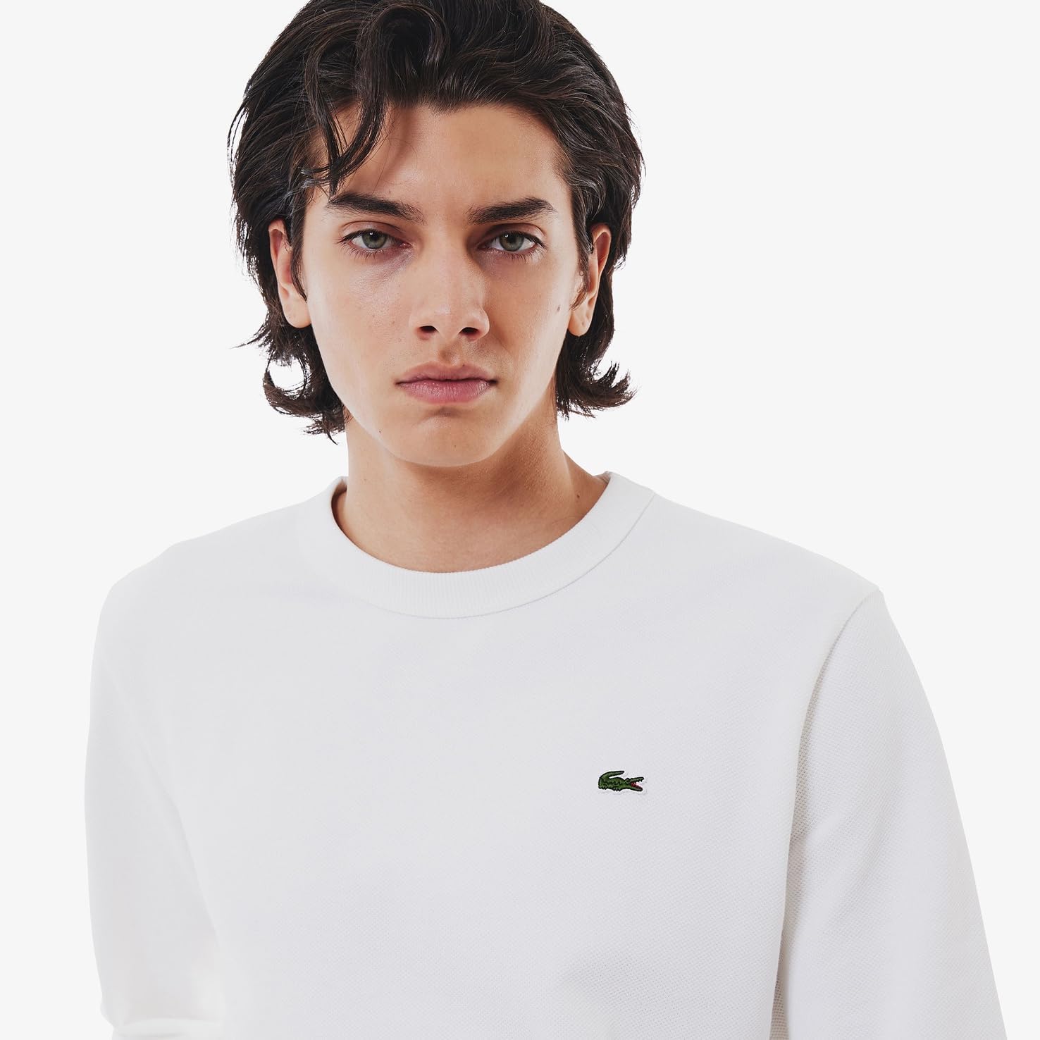 Мужская классическая футболка с длинным рукавом и объемным пике от LACOSTE (Официальная версия), белый — фото 3